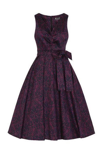 Tmavě fialové šaty s damaškovým vzorem Lady V London Dorothy