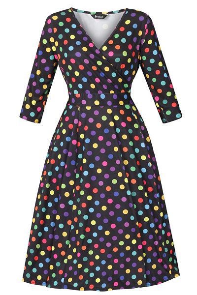 Černé párty šaty s barevnými puntíky Lady V London Lyra