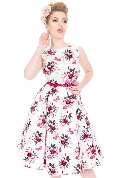 Bílé šaty s růžový květy Lady V London Audrey