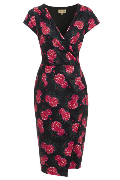 Černé šaty s růžovými květy Lindy Bop Georgiana
