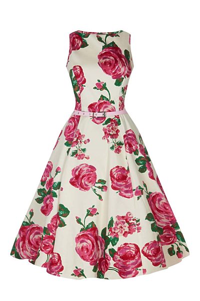 Krémové šaty Audrey s růžovými růžemi Lady V London