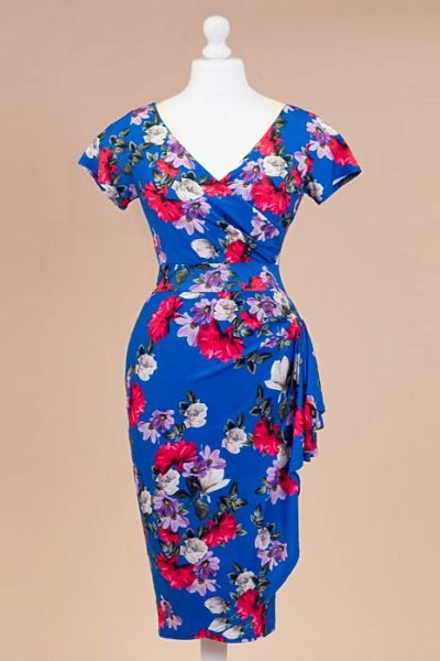 Modré šaty s barevnými květy Lady V London Elsie