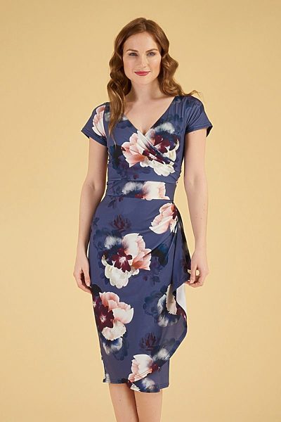 Modré šaty s květy Lady V London Elsie