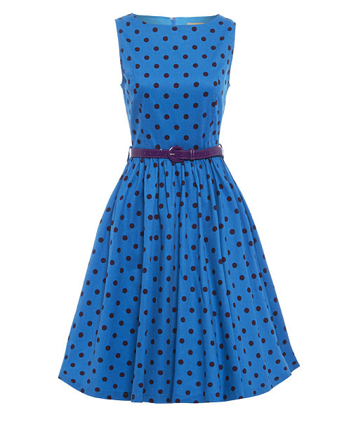 Modré šaty s puntíky Lindy Bop Audrey