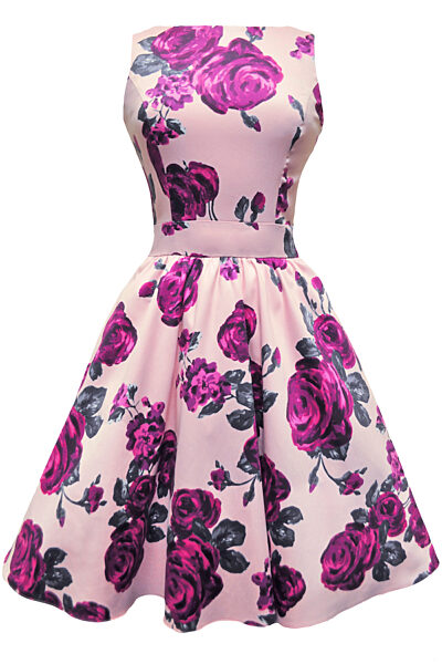 Růžové šaty s fialovými květy Lady V London Tea