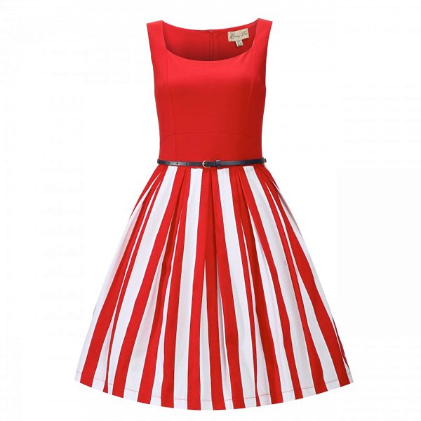Červené retro šaty s bílými pruhy Lindy Bop Bette