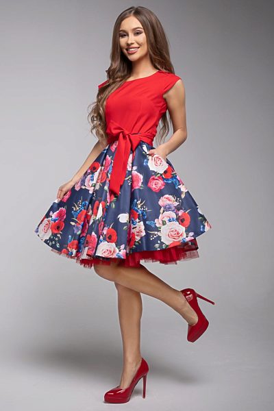 Šaty s červeným živůtkem a barevnými květy Gotta Lenny