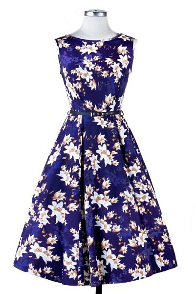 Tmavě modré šaty s magnoliemi Lady V London Audrey