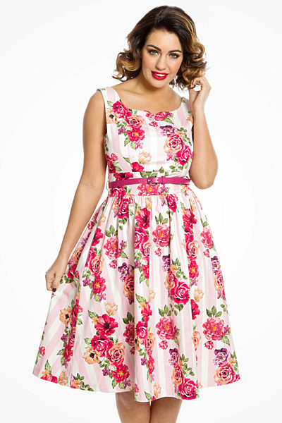 Vintage šaty s růžovými pruhy Lindy Bop Delta