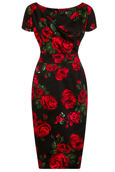 Černé pouzdrové šaty s růžemi Lady V London Ursula