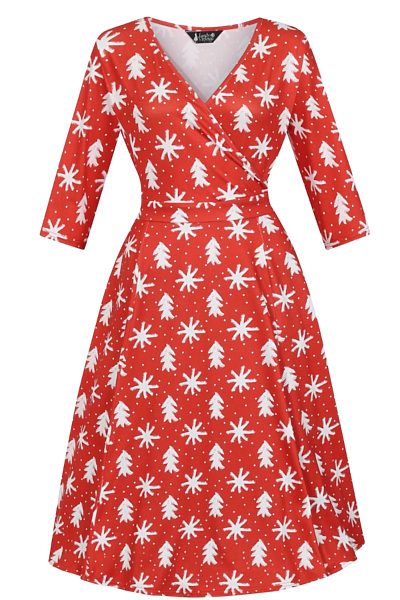 Červené vánoční šaty s puntíky Lady V London Lyra