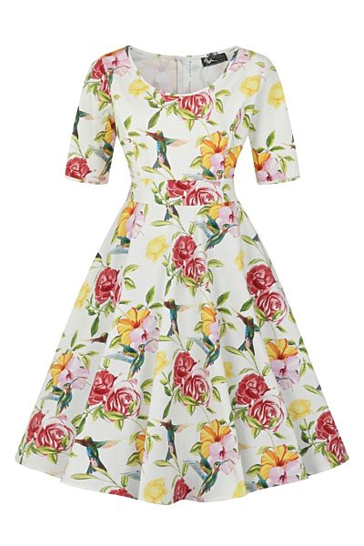 Bílé šaty s květy a kolibříky Lady V London Vivien