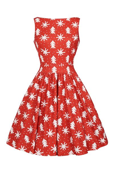 Červené vánoční šaty s puntíky Lady V London Tea