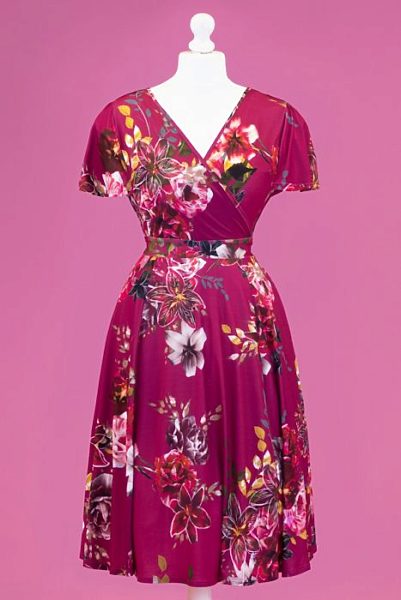 Vínové šaty s květy Lady V London Lyra