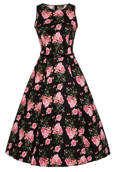 Černé šaty s růžovými květy Lady V London Audrey