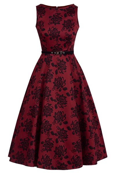Červené šaty s černými růžemi Lady V London Audrey