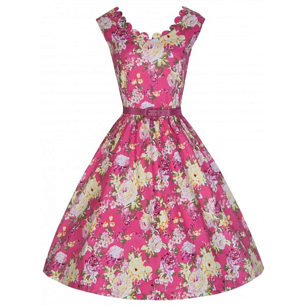 Růžové šaty s barevnými květy Lindy Bop Daria