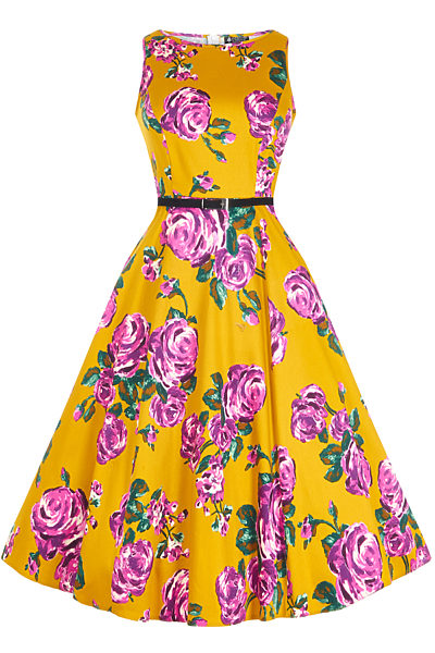Květované šaty v hořčicové barvě Lady V London Audrey