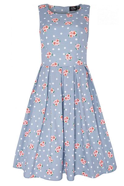 Světle modré puntíkaté šaty s květy Dolly & Dotty Annie