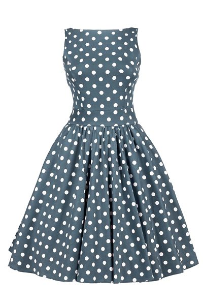 Modré retro šaty s puntíky Lady V London Tea