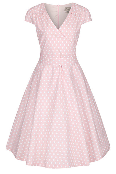 Růžové šaty s bílými puntíky Lindy Bop Dawn