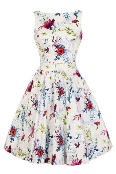 Bílé šaty s květy a kolibříky Lady V London Tea