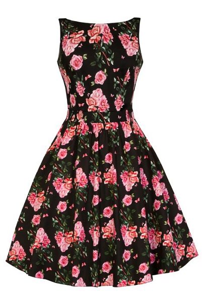 Černé šaty s růžovými květy Lady V London Tea