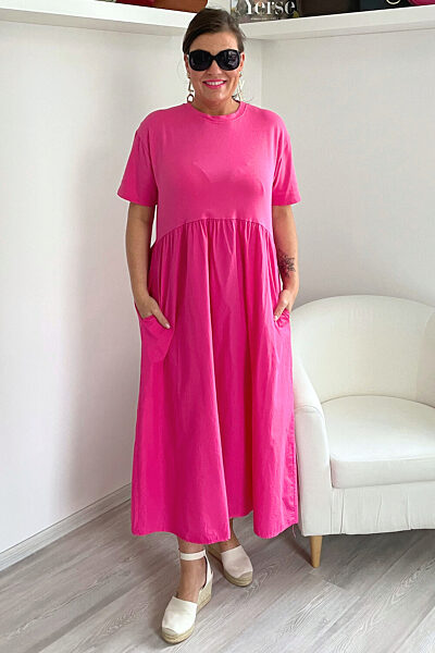 Růžové pohodové šaty dlouhé