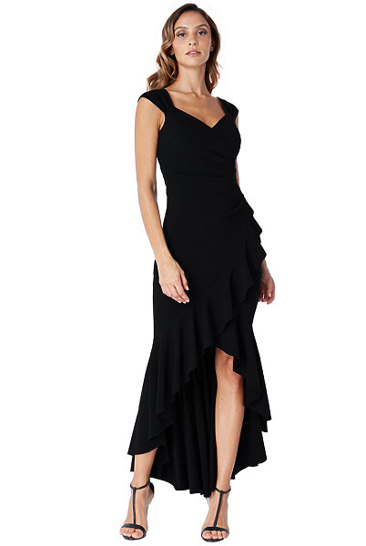 Černé dlouhé šaty s volány City Goddess Naila