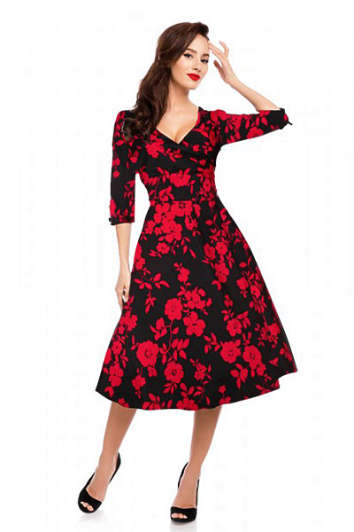 Černé šaty s červenými květy Dolly and Dotty Katherine