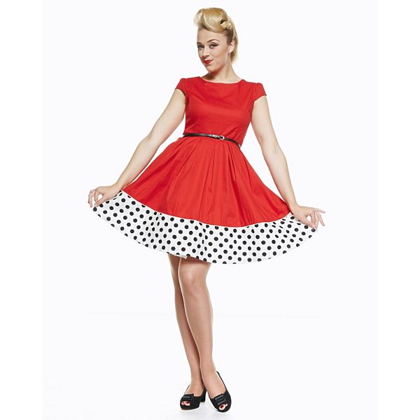 Červené šaty s puntíky na sukni Lindy Bop Tessie