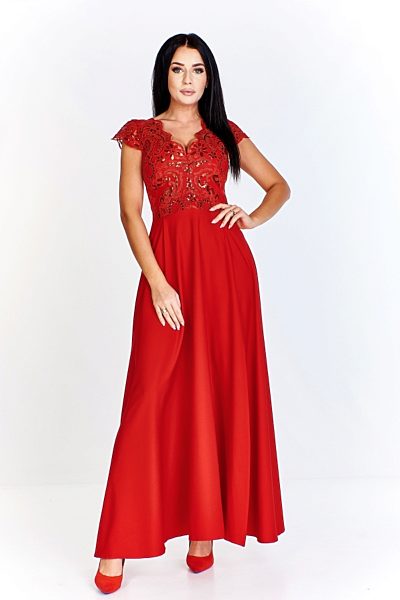 Červené společenské šaty s vyšívaným živůtkem Bosca Fashion Laura