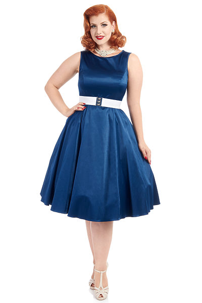 Modré společenské šaty s páskem Lady V London Audrey