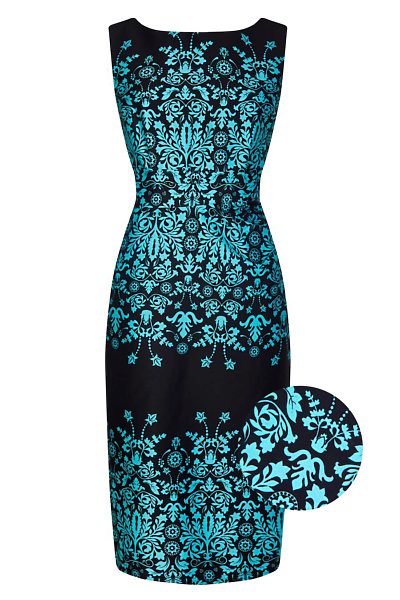 Pouzdrové šaty s tyrkysovým vzorem Lady V London Venus