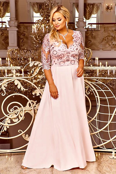 Růžové dlouhé šaty s vyšívaným živůtkem Bosca Fashion Adenike