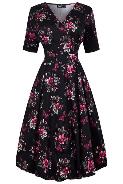 Šaty s růžovými květy a motýlky Lady V London Estella