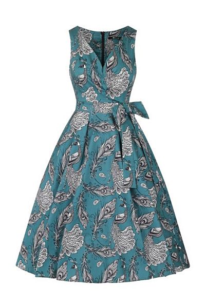 Tyrkysové šaty s pávem Lady V London Dorothy