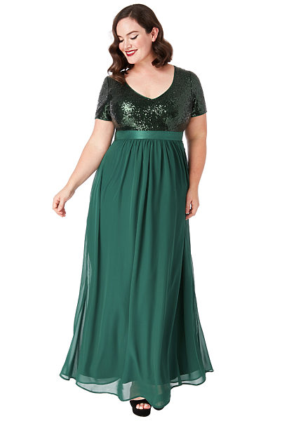 Zelené dlouhé šaty s flitrovaným živůtkem City Goddess Batma