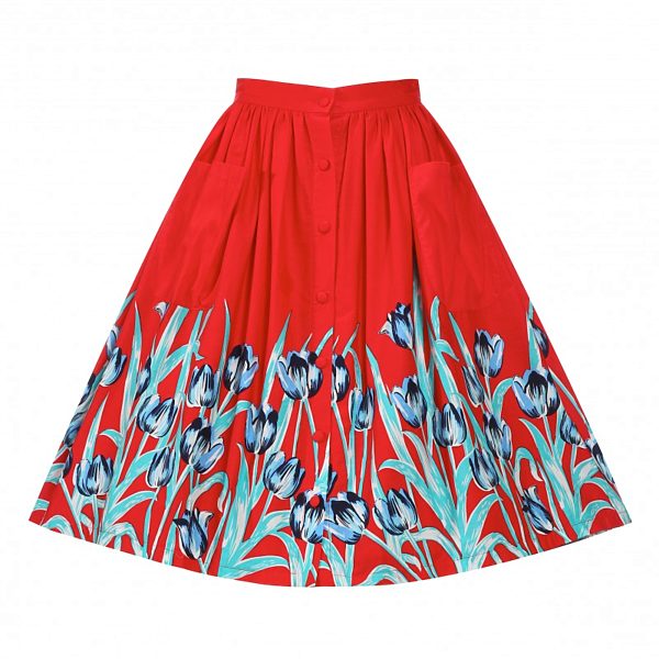 Červená sukně s tulipány Lindy Bop Adalene