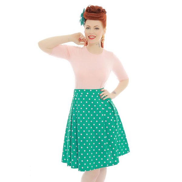 Zelená sukně s růžovými puntíky Lindy Bop Marie