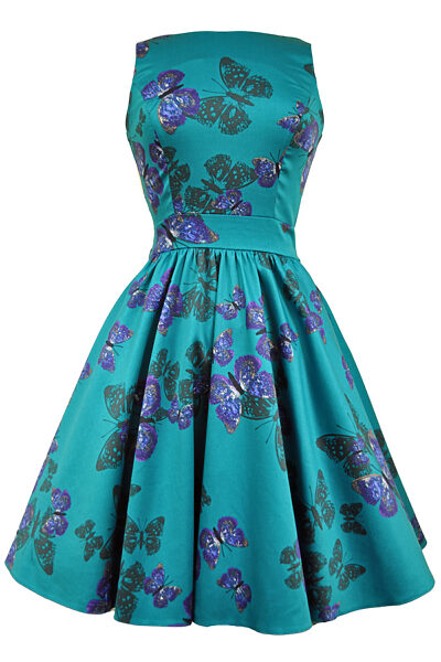 Tyrkysové retro šaty s motýlky Lady V London Tea