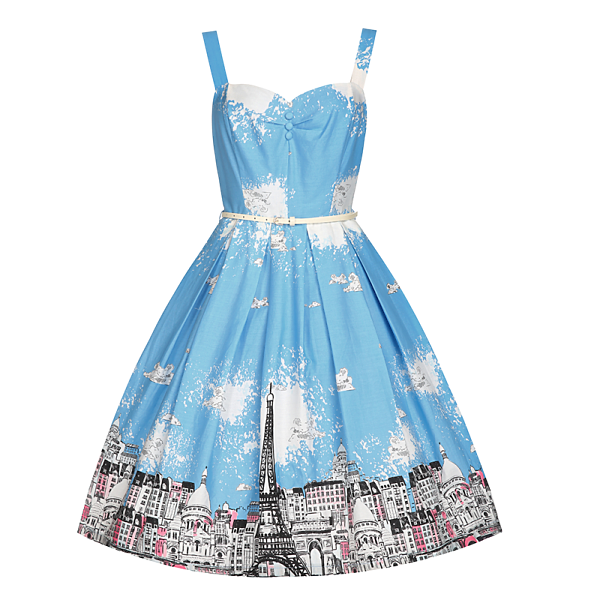 Modré letní šaty s motivem Paříže Lindy Bop Bernice