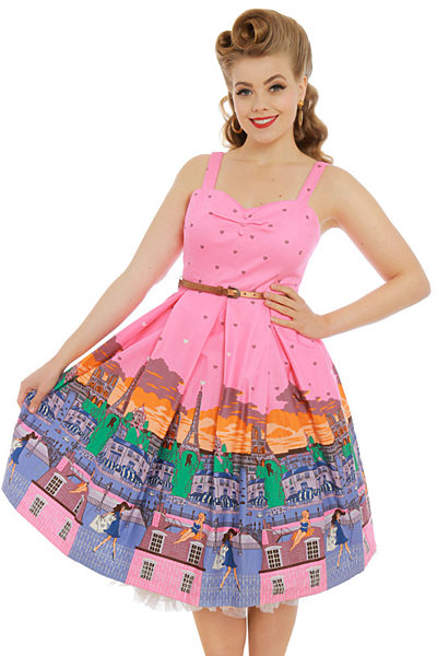 Růžové šaty s motivem Paříže Lindy Bop Bernice